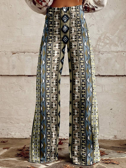 Women's Aztac Geometry Print Casual Wide Leg Pants