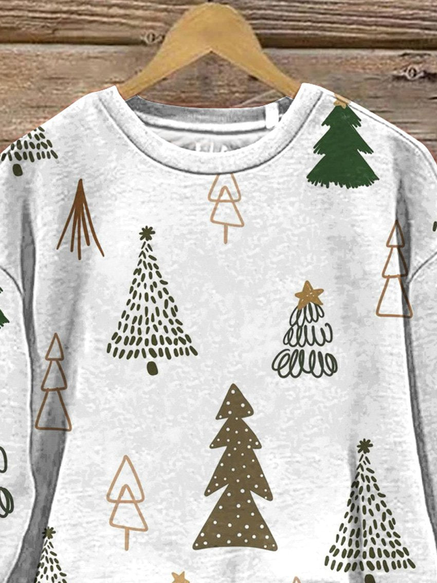 Simple Christmas Tree Pattern Printed Casual  Sweatshirt