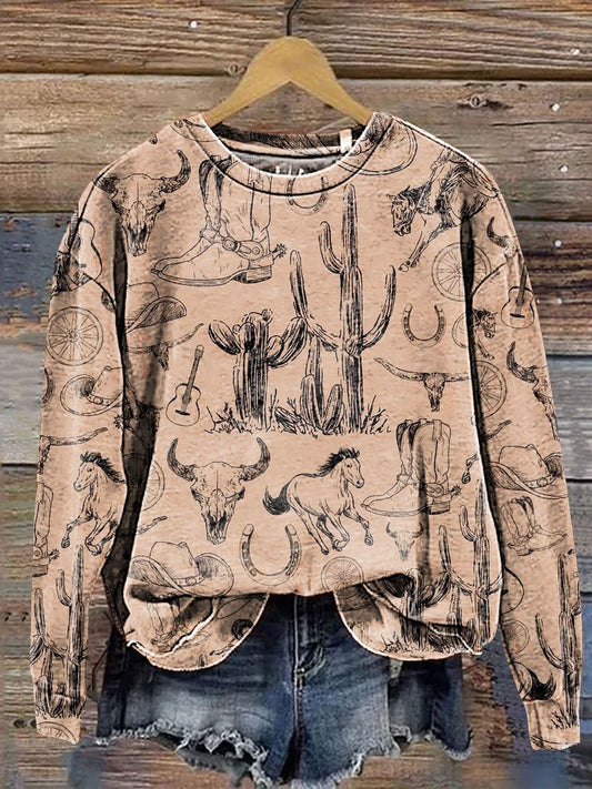 Vintage Cowgirl Art Print Casual Sweatshirt