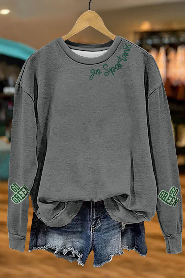 Gameday Football Green Spartans Print Sweatshirt