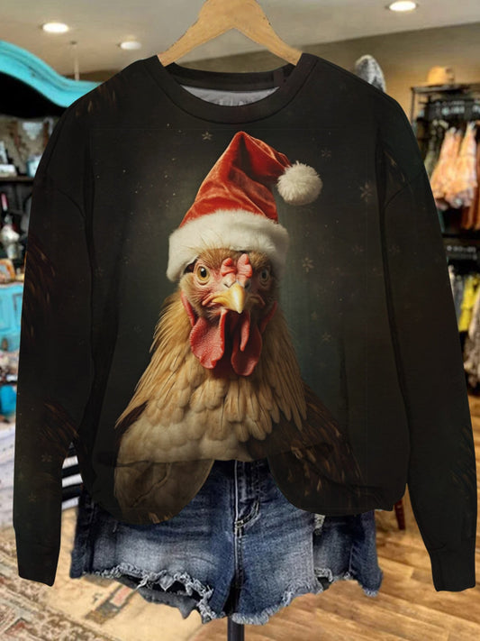 Christmas Chicken Print Casual Sweatshirt