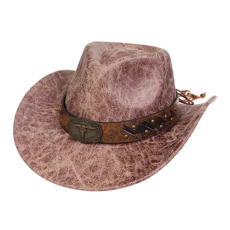 Men's Vintage Western Cowboy Hat Vintage Faux Leather Crack Knight British Felt Hat