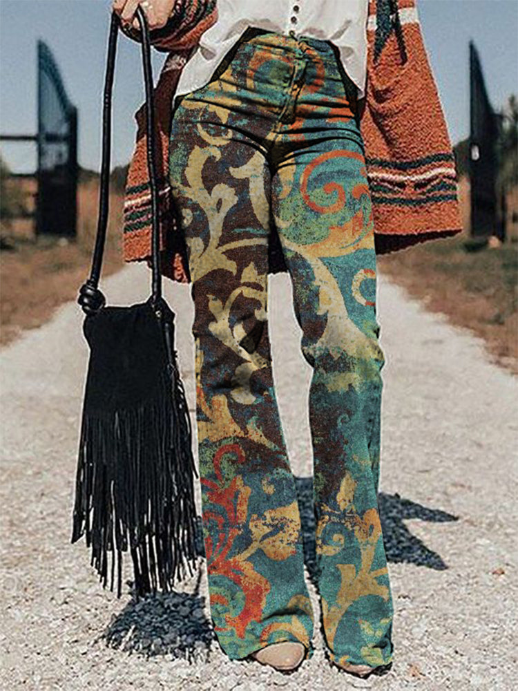 Casual Vintage Print Trousers