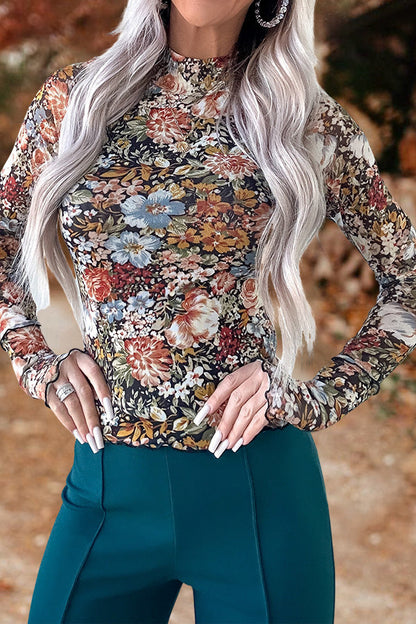 Vintage Floral Mesh Top