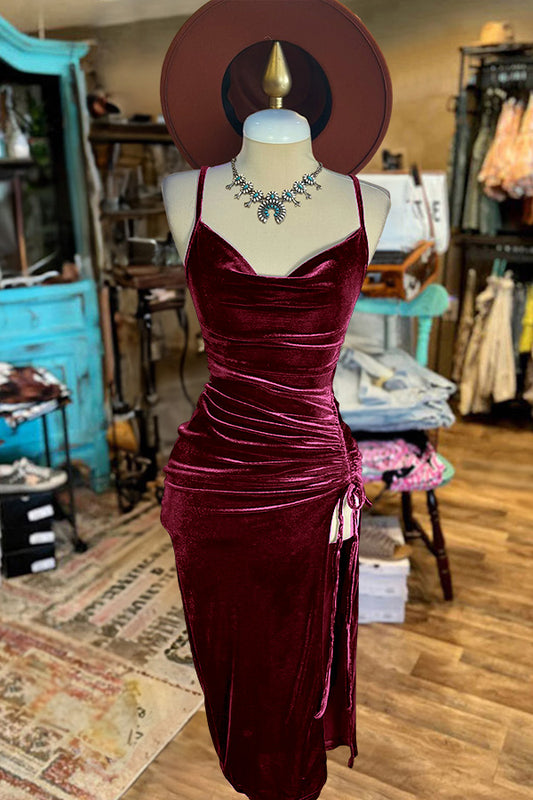 Beautiful Pleated Slit Velvet Dress