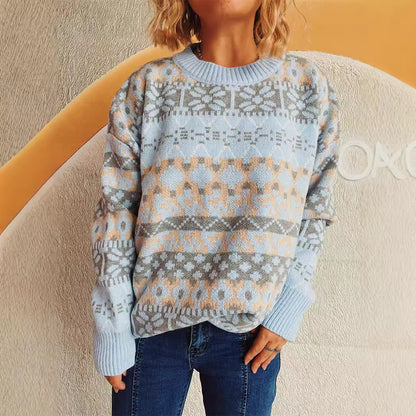 Autumn And Winter Oversized And Long Knitted Pullover Retro Jacquard Long Sweater For Women