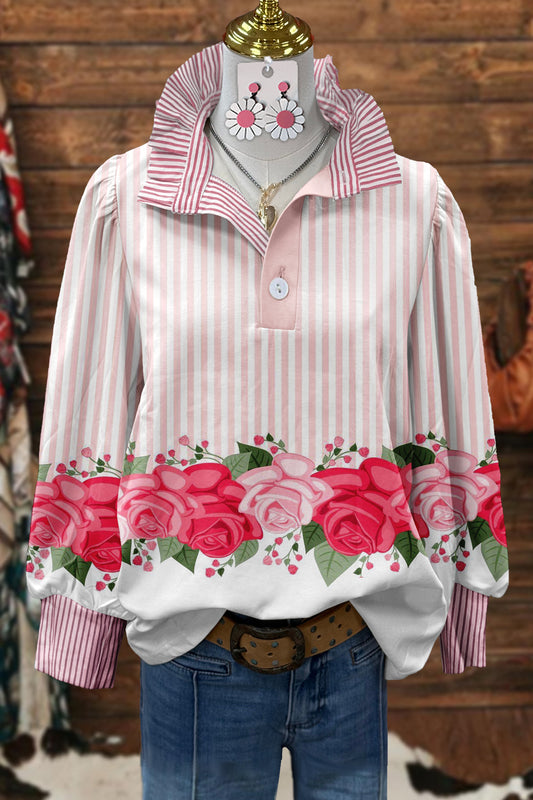 Floral Print Striped Blouse