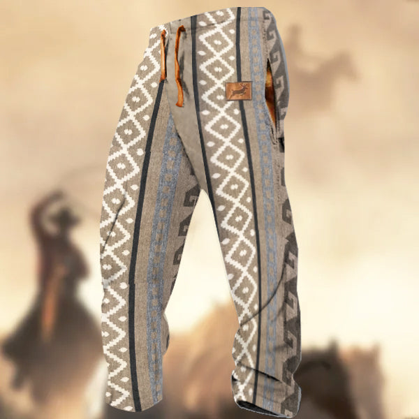 Men's Retro Western Country Ethnic Geometric Elk Logo Printed Casual Sweatpants