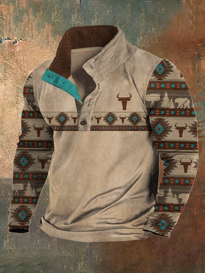 Men's Fleece Vintage Hunting Deer Stand Collar Sweatshirt