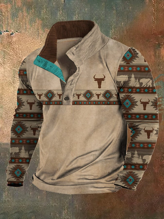 Men's Fleece Vintage Hunting Deer Stand Collar Sweatshirt