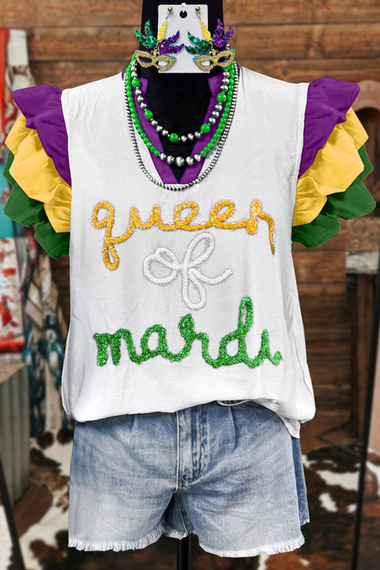 Sparkling Mardi Gras Flying Sleeve Blouse