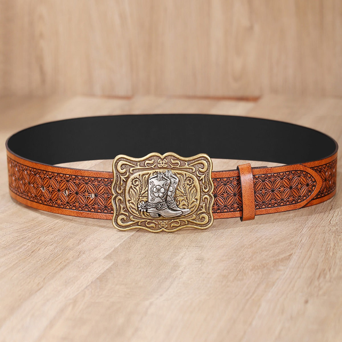 Engraved Design Vintage Denim Belt