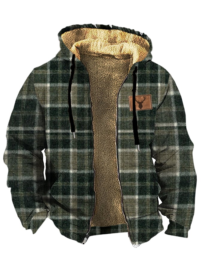 Men's Retro Casual Woolen Printed Fleece Jacket