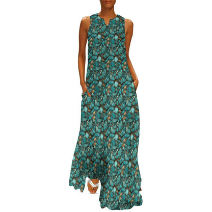 Baha Ranch All Turquoise Sleeveless Maxi Dress