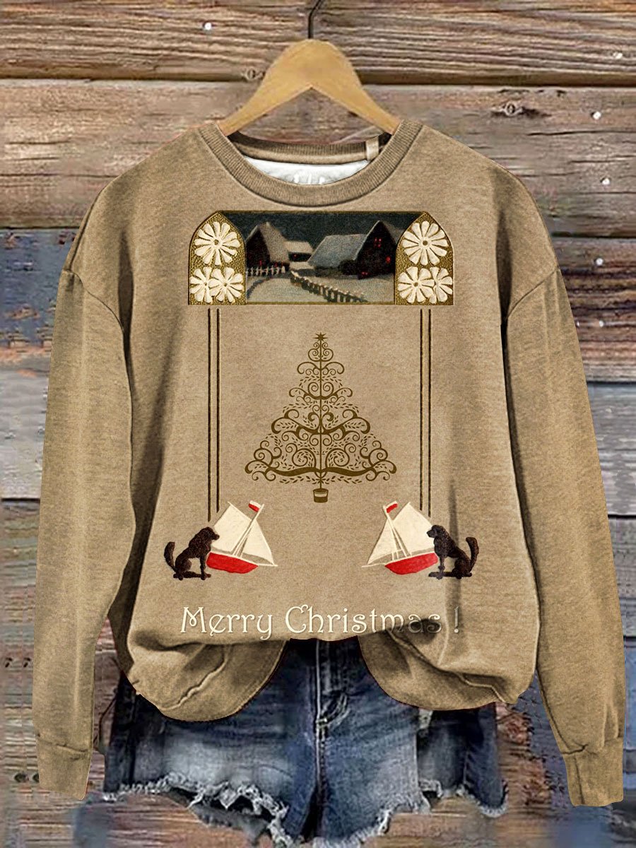 Vintage Christmas Tree Art Print Casual Sweatshirt