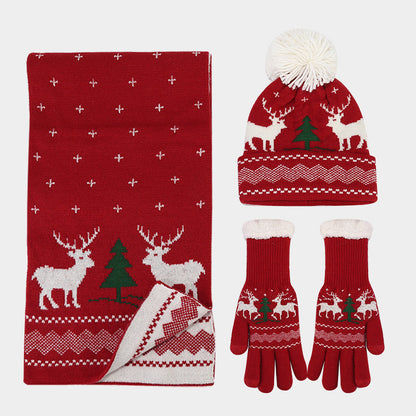 Unisex Christmas Warm Hat Gloves Scarf Knitted Set