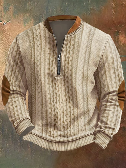 Men's Vintage Knit Print Zip-Up Sweatshirt