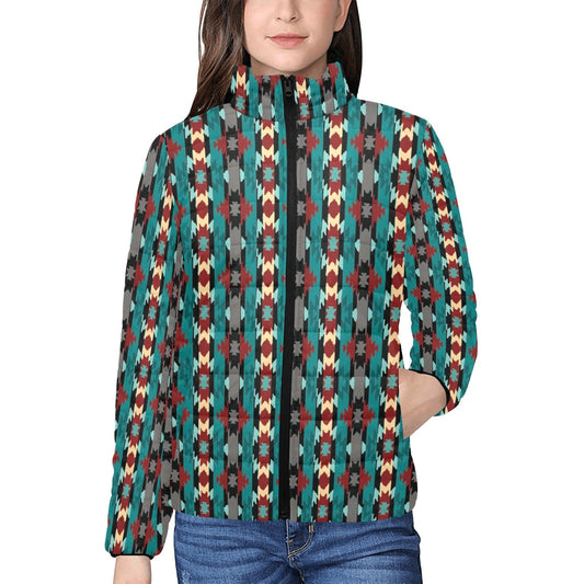 Teal Aztec Women's Puffy Bomber Jacket