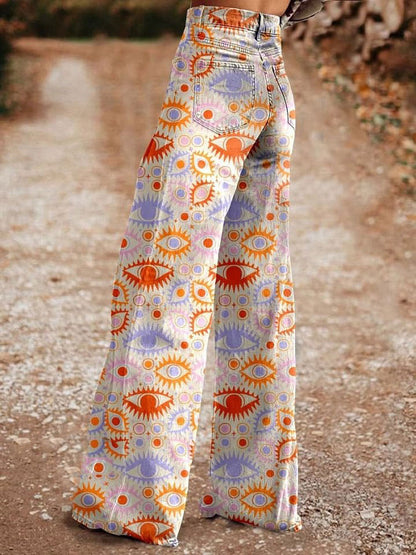 Women's Bohemia Eyes Print Casual Wide Leg Pants