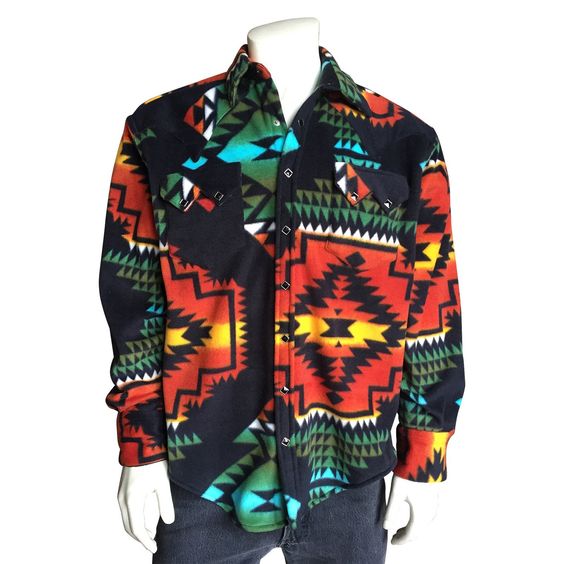 Men's Pattern Fleece Western Shirt in Black & Red