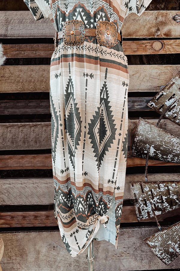 Vintage Western Aztec Print T-Shirt Long Dress