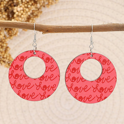 Valentine's Day Circle Love Print Earrings