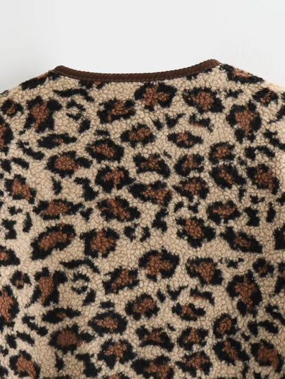 Women's Leopard Print Loose Lambswool Coat