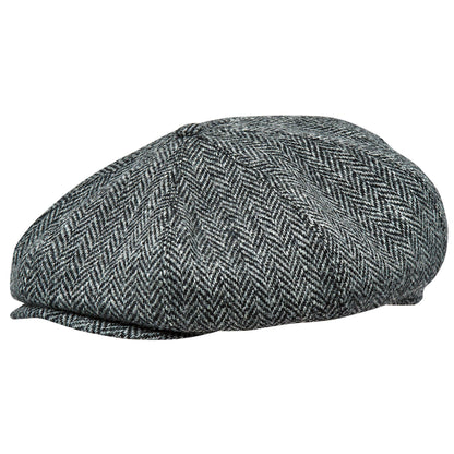 PEAKED CAPS Genuine Scottish Harris Tweed 8 Panels Man Cap GRAY-BLACK