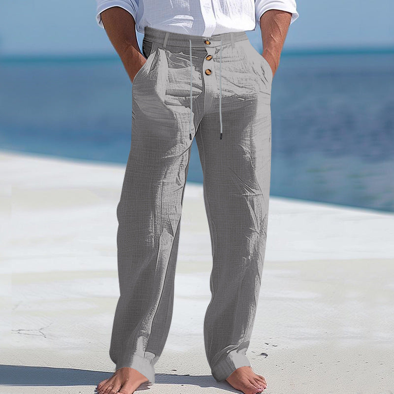 Men's Linen Business Casual Straight Pants Trousers