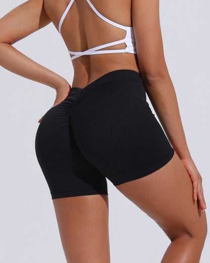 High Waist Hip Lift Back V Yoga Shorts Women's Nylon Tight Fitness Shorts