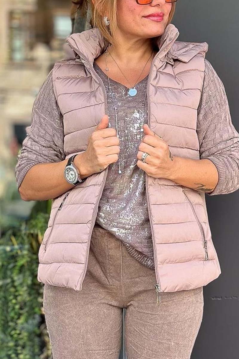 Women's casual patchwork knitted hooded sleeveless jacket