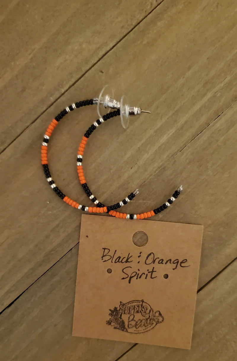 Black & Orange Post Large Hoop Earrings