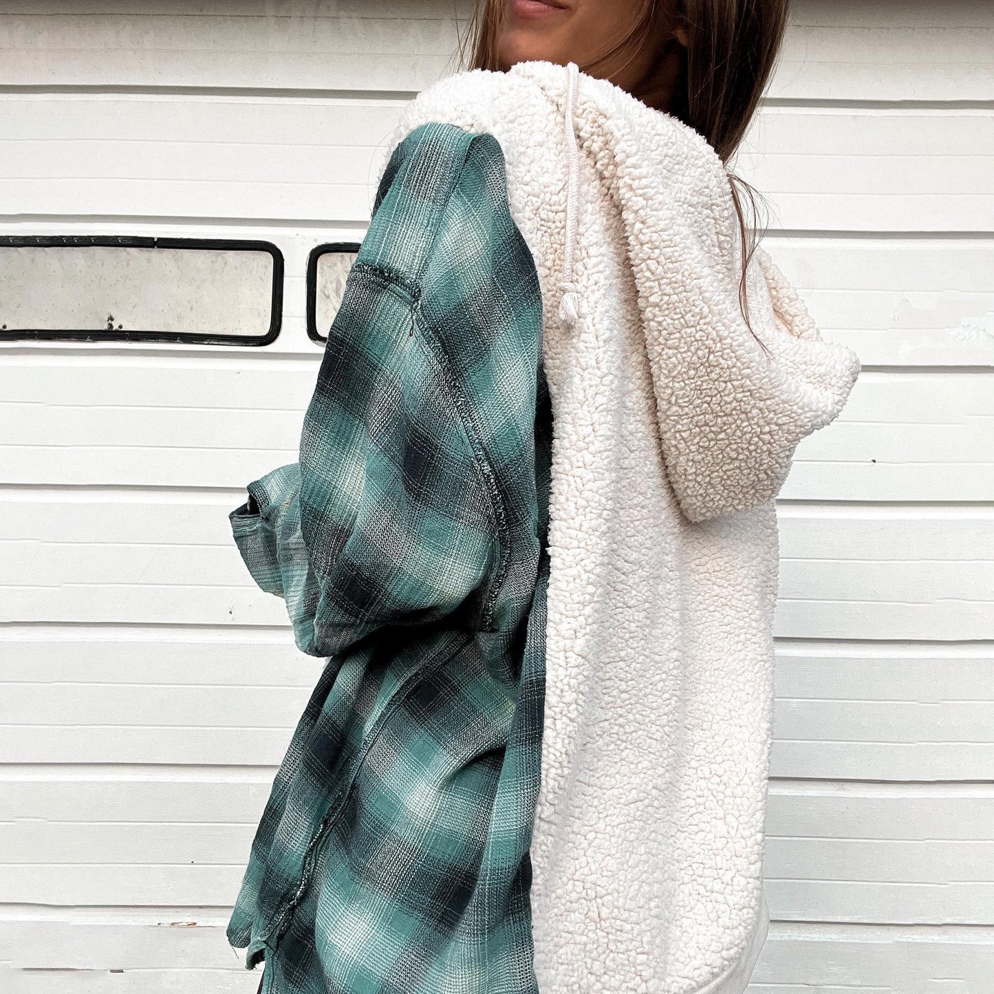 Women's Shaker Patchwork Plaid Flannel Sweatshirt