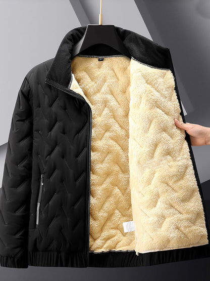 Men's Lamb Fleece Thickened Lapel Zipper Cardigan Warm Puffer Jacket