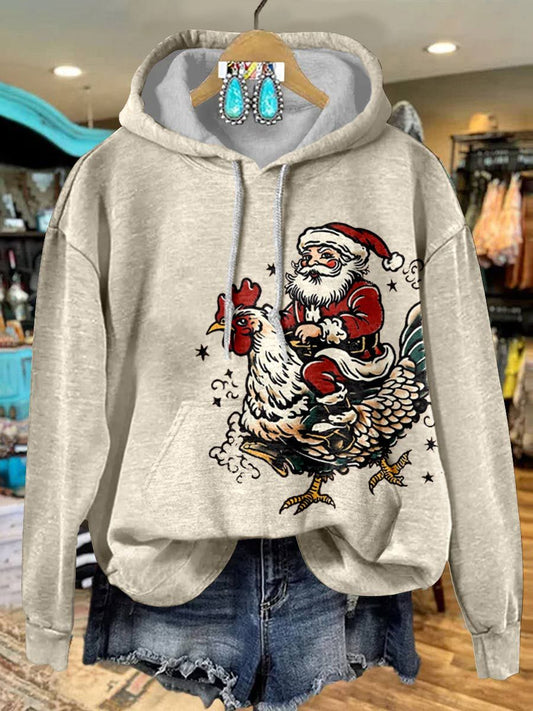 Chicken Christmas Print Casual Hoodie Sweatshirt