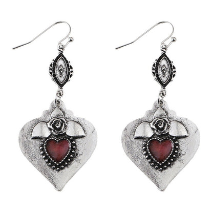 Carved Rose Heart Gemstone Earrings