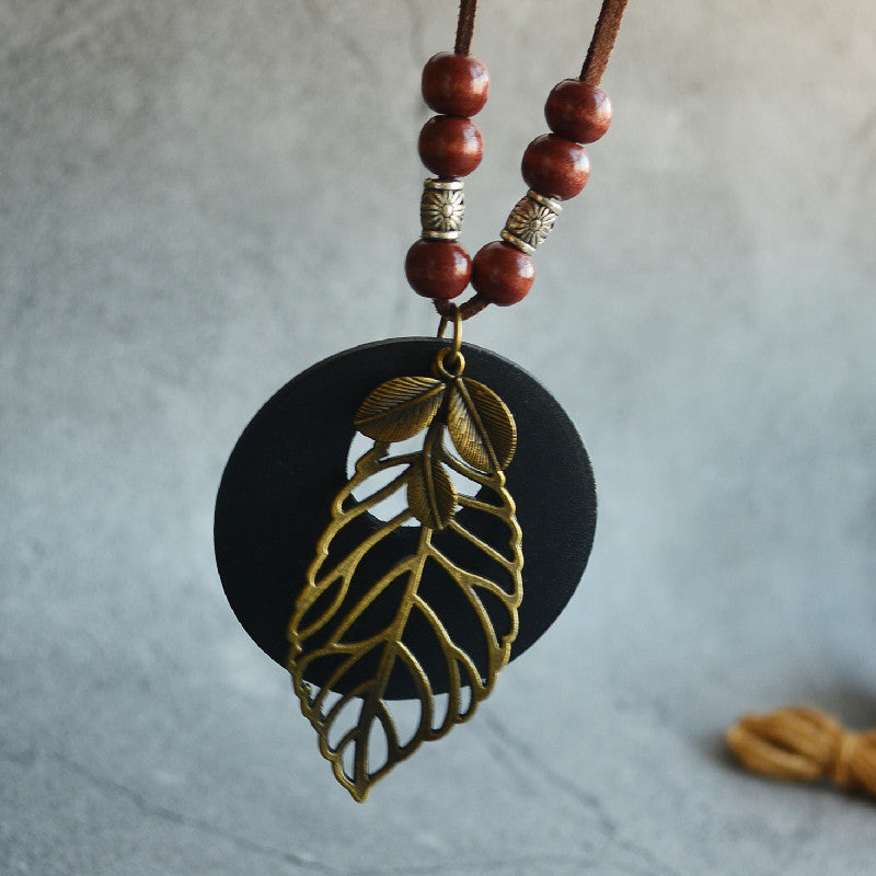 Female Ethnic Wooden Leaf Necklace