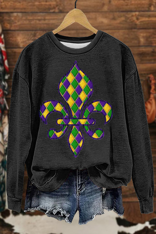 Classic Mardi Gras Print Sweatshirt