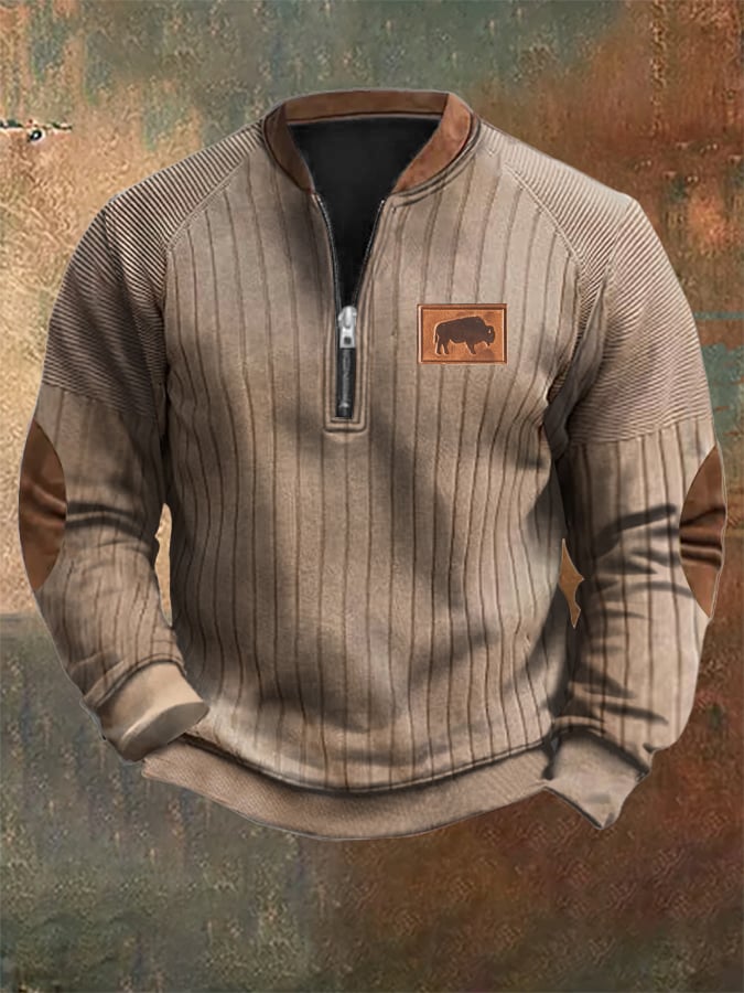 Men's Vintage Knit Print Zip-Up Sweatshirt