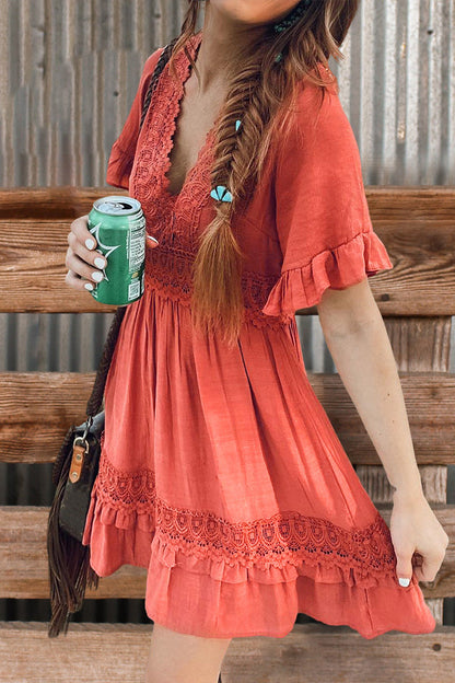 Casual Lace Ruffle Dress