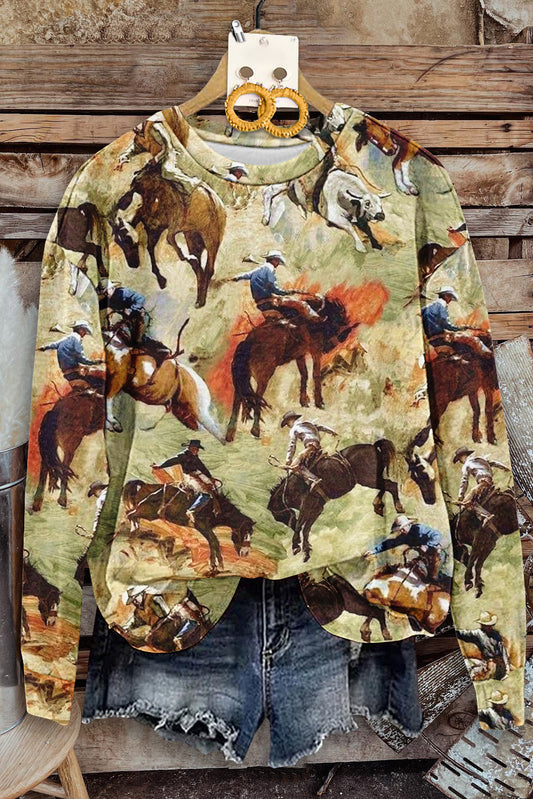 Vintage Western Print Long Sleeve Sweatshirt