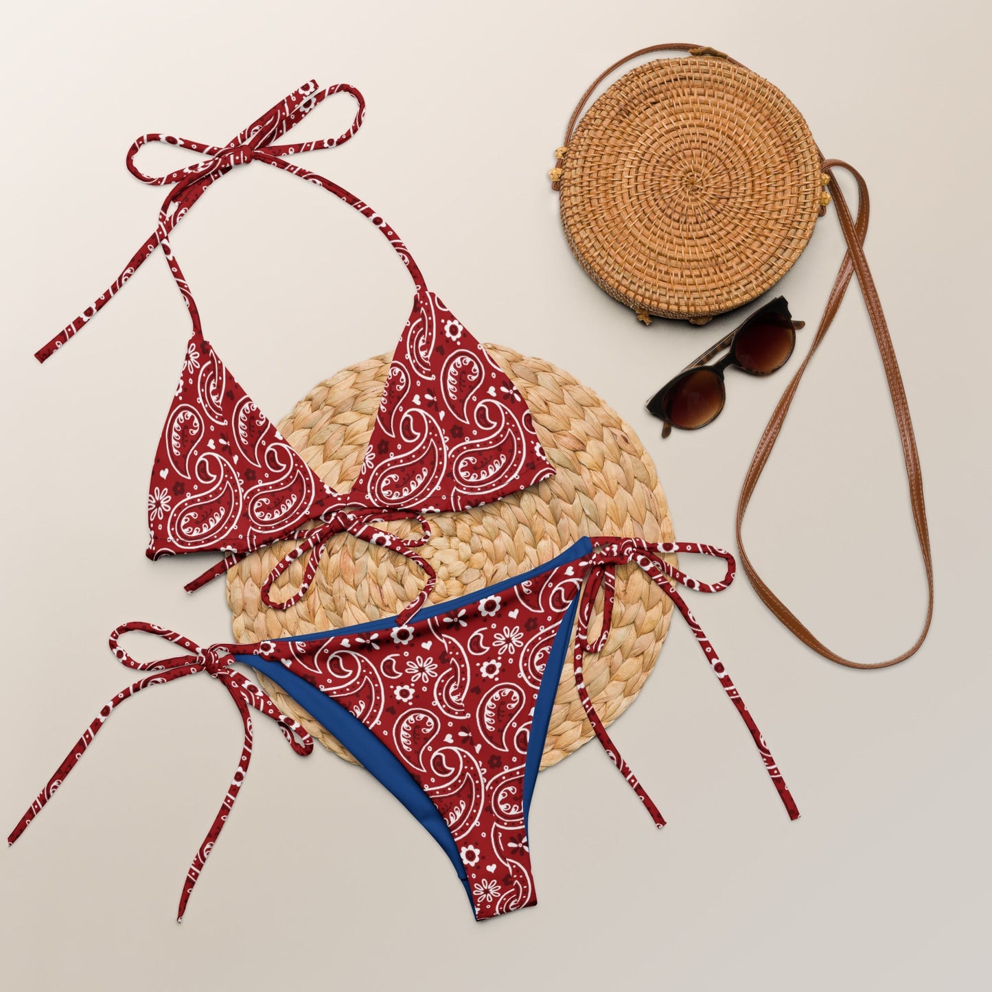 Red Ethnic Print Bikini Set