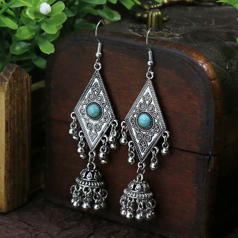 Women's Bohemian Turquoise Inlaid Tassel Earrings