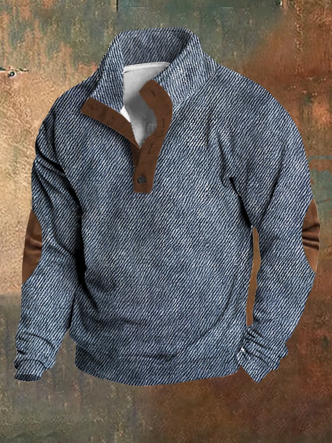 Men'S Vintage Textured Fabric Print Sweatshirt