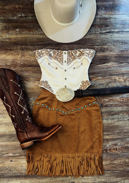 Western Embroidered Strapless Corset Top