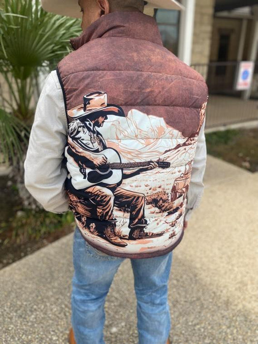 Cowboy in Desert Men's Puffy Vest