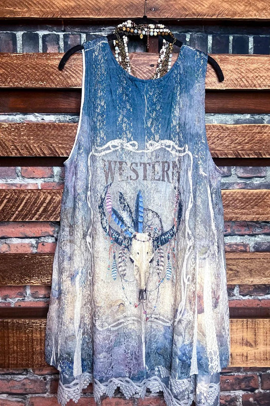 GYPSY WESTERN SOUL LONG TOP LAYERING EXTENDER SLIP LACE DRESS