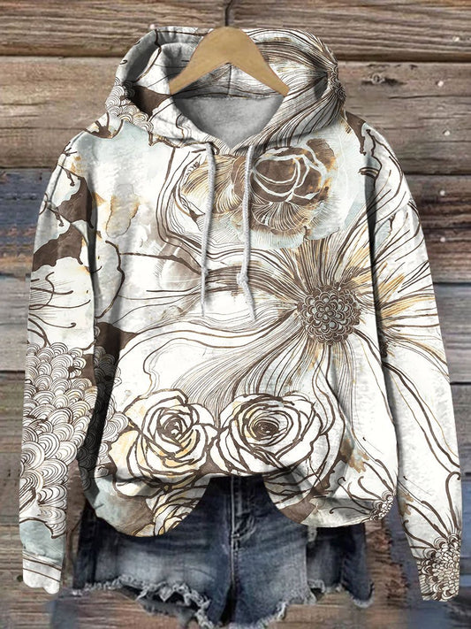 Vintage Flower Art Print Casual Sweatshirt