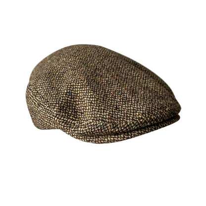 THE PEAKED Marl Flat Hat Particles-Harris Tweed