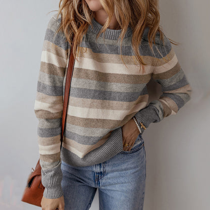 Round Neck Long Sleeve Knitted Sweater